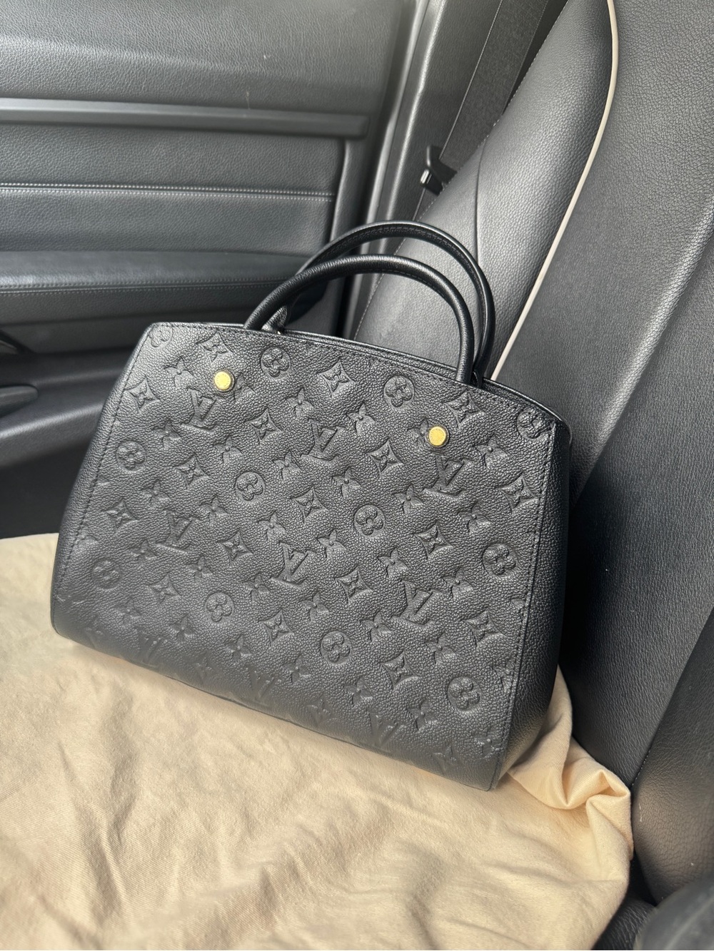 Louis Vuitton Montaigne GM Black Monogram Empreinte Leather with Strap